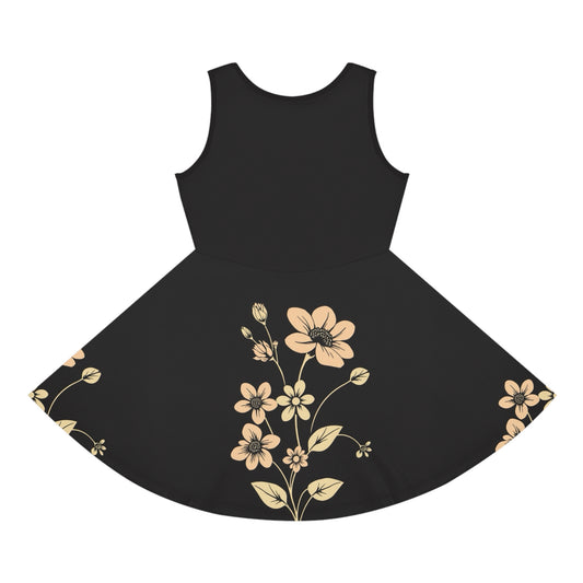 Floral Girls' Black Sundress - Stylish and Comfortable Spring Dress for Kids
