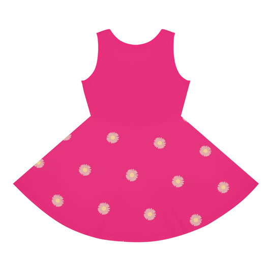 Girls' Dark Pink Floral Sleeveless Sundress - Perfect for Summer Parties & Playdates