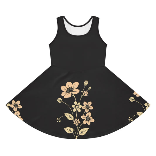 Floral Girls' Black Sundress - Stylish and Comfortable Spring Dress for Kids