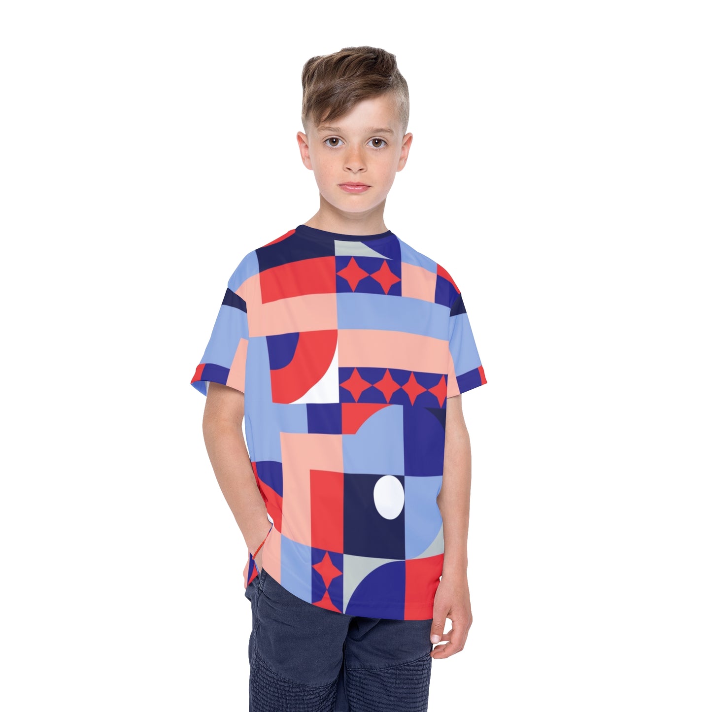 Bauhaus Style American Kids Sports Jersey - Colorful Geometric Design